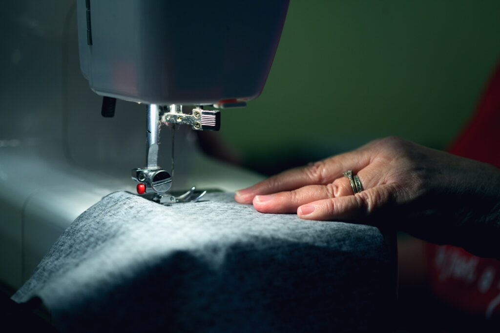 sewing machine with denim fabtic]