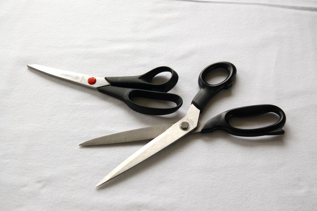 Two types of fabric shears.